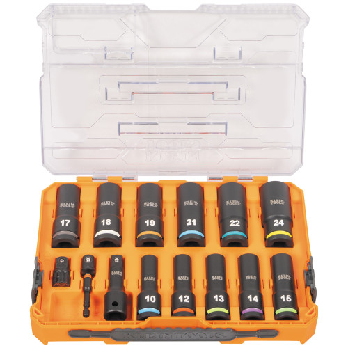 Klein Tools 65111IMPCTM KNECT 1/2-Inch Drive Deep Well Impact Socket Set, Metric, 14-pc