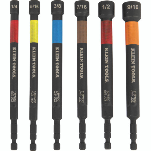 Klein Tools 32930 Magnetic Color-Coded Power Nut Setters, 6-Piece Set