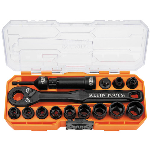 Klein Tools 65400 KNECT 3/8-Inch Drive Impact-Rated Pass Through Socket Set, 15-Piece