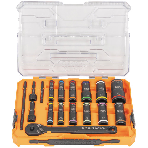 Klein Tools 65626 KNECT Flip-24 Deep-Well, Heavy-Duty Impact Socket Set, SAE and Metric