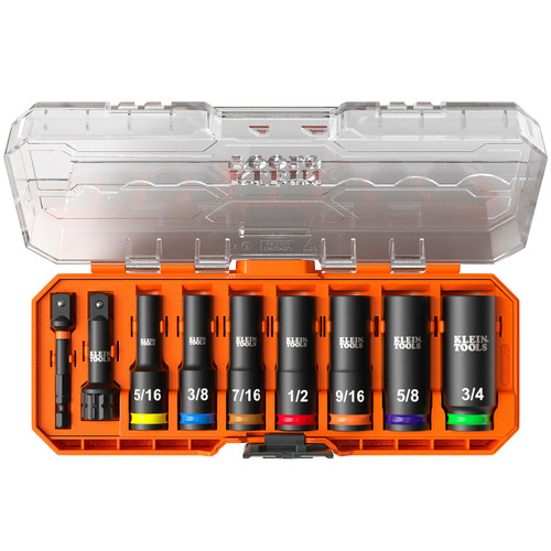Klein Tools 65109IMPCT KNECT Deep-Well 3/8-Inch Drive Impact Socket Set, SAE, 9-Piece