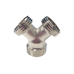 Midland Metal P-HOSE-Y-MGH-NI Male Hose Wye, 3/4-in Male Garden Hose x 3/4-in Male Garden Hose x 3/4-in Male Garden Hose, Nickel-Plated Brass