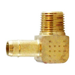 ANDERSON METALS 07069-0404P 90-deg Single Mini Barb Elbow, 3/8-in Mini Barb x 1/4-in Male NPTF, Brass