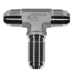 STAINLESS ADAPTERS SS2703-06-06-06 Bulkhead Union Branch Tee, 3/8-in Male JIC x 3/8-in Male JIC x 3/8-in Male JIC, Stainless Steel
