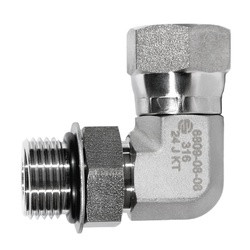 STAINLESS ADAPTERS SS6809-08-08 90-deg Elbow, 1/2-in Male Adjustable O-Ring Boss x 1/2-in Female JIC Swivel, Stainless Steel