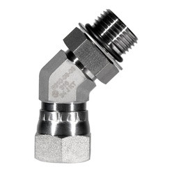 STAINLESS ADAPTERS SS6810-04-04 45-deg Elbow, 1/4-in Male Adjustable O-Ring Boss x 1/4-in Female JIC Swivel, Stainless Steel