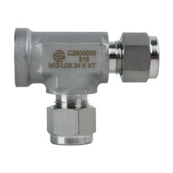 Midland Metal Mid-Lok SSC2606888 Run Tee, 1/2-in Tube x 1/2-in Female NPT x 1/2-in Tube, Stainless Steel