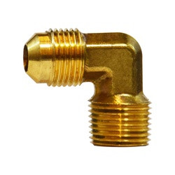 Midland Metal 10294UL 90-deg Male Elbow, 3/8-in Male Flared x 1/4-in Male NPTF, Brass