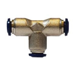 Midland Metal 20029NA Union Tee, 3/8-in Push-to-Connect x 3/8-in Push-to-Connect x 3/8-in Push-to-Connect, Brass, Nickel-Plated