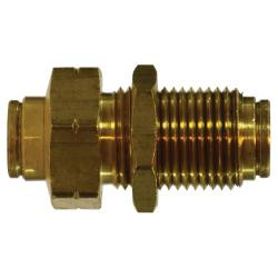 Midland Metal 20127A Bulkhead Union, 1/4-in Push-to-Connect x 1/4-in Push-to-Connect, Brass