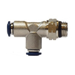 Midland Metal 20181NA Swivel Male Run Tee, 3/8-in Push-to-Connect x 1/2-in Male Global Thread Swivel x 3/8-in Push-to-Connect, Brass, Nickel-Plated