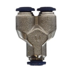 Midland Metal 20553NA Union Wye, 1/4 in Push-to-Connect x 1/4 in Push-to-Connect x 1/4 in Push-to-Connect, Nickel-Plated Brass