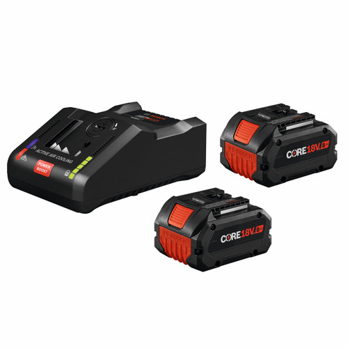 Bosch GXS18V-13N24 18V Starter Kit with (2) CORE18V 8 Ah High Power Batteries and (1) 18V 16 Amp Battery Turbo Charger
