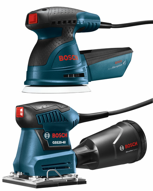 Bosch ROS10 & GSS20-40 2-Tool Combo Kit with 5 In. Single-Speed Palm Random Orbit Sander/Polisher and 1/4-Sheet Orbital Finishing Sander