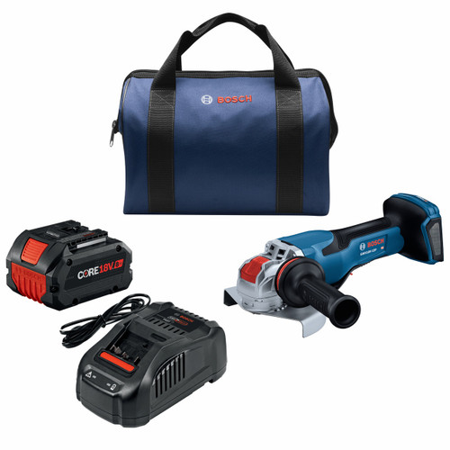 Bosch GWX18V-13PB14 PROFACTOR 18V X-LOCK 5  6 In. Angle Grinder with No Lock-On Paddle Switch and (1) CORE18V 8 Ah High Power Battery