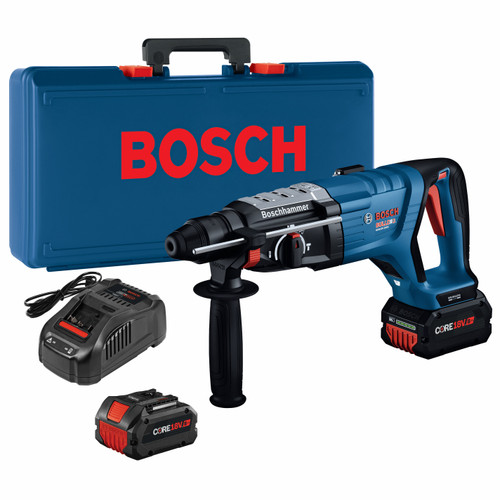 Bosch GBH18V-28DCK24 18V Brushless Connected-Ready SDS-plus Bulldog 1-1/8 In. Rotary Hammer Kit with (2) CORE18V 8 Ah High Power Batteries