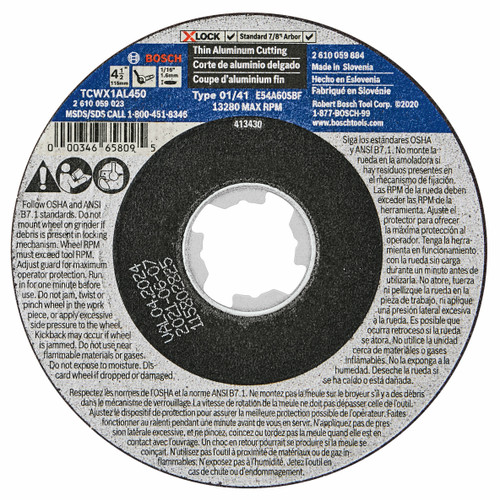 Bosch TCWX1AL450 4-1/2 In. x 1/16 In. X-LOCK Arbor Type 1A (ISO 41) 46 Grit Metal Cutting Abrasive Wheel