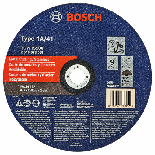 Bosch TCW1S900 9 In. .075 In. 7/8 In. Arbor Type 1a/41 36 Grit Metal Cutting Abrasive Wheel