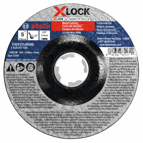 Bosch CWX27LM500 5 In. x 1/8 In. X-LOCK Arbor Type 27A (ISO 42) 30 Grit Metal Cutting and Grinding Abrasive Wheel