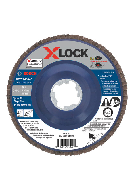 Bosch FDX2745040 4-1/2 In. X-LOCK Arbor Type 27 40 Grit Flap Disc