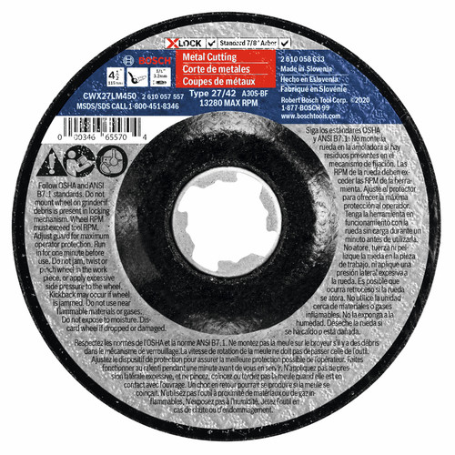 Bosch 2610053357 4-1/2 In. x 1/8 In. X-LOCK Arbor Type 27A (ISO 42) 30 Grit Metal Cutting and Grinding Abrasive Wheel