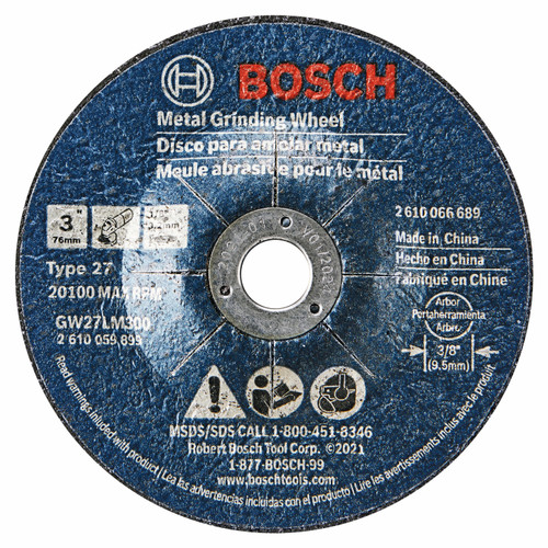 Bosch GW27LM300 3 In. x .1/8 In. 3/8 Arbor Type 27 30 Grit Metal Grinding Abrasive Wheel