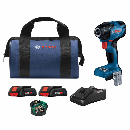 Bosch GDR18V-1860CB25 18V Connected-Ready 1/4 In. Hex Impact Driver Kit with (2) CORE18V 4 Ah Advanced Power Batteries and (1) Connectivity Module
