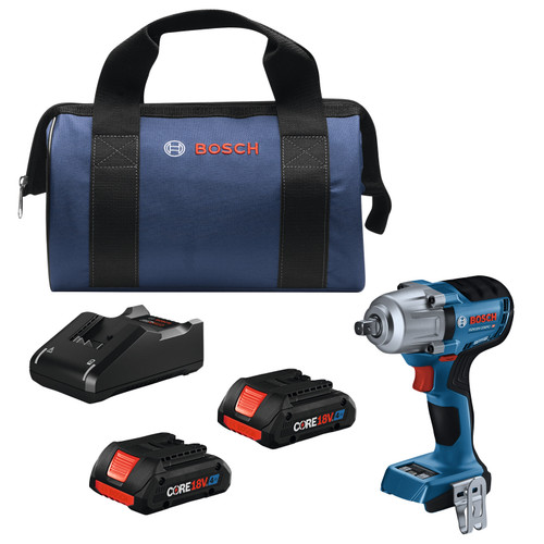 Bosch GDS18V-330PCB25 18V Brushless 1/2 In. Mid-Torque Impact Wrench Kit with Pin Detent and (2) CORE18V 4 Ah Advanced Power Batteries