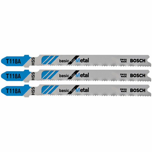 Bosch T118A3 3 pc. 3-5/8 In. 17-24 TPI Basic for Metal T-Shank Jig Saw Blades