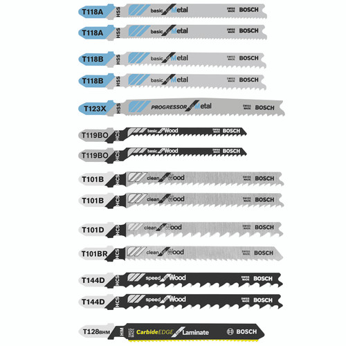 Bosch T14C 14 pc. T-Shank Jig Saw Blade Set for Laminate/Wood/Metal