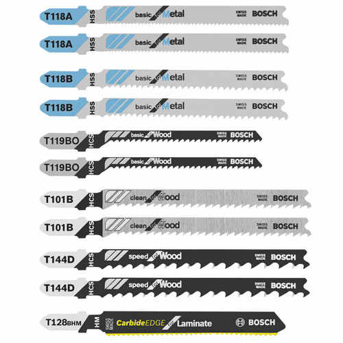 Bosch T11C 11 pc. T-Shank Jig Saw Blade Set for Laminate/Wood/Metal