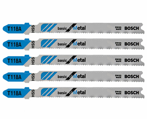 Bosch T118A 5 pc. 3-5/8 In. 17-24 TPI Basic for Metal T-Shank Jig Saw Blades