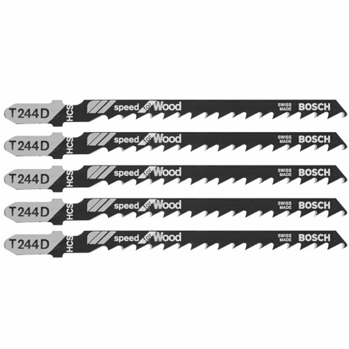 Bosch T244D 5 pc. 4 In.6 TPI Speed for Wood T-Shank Jig Saw Blades