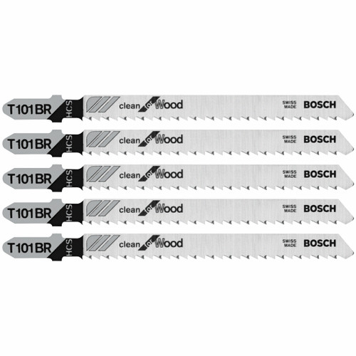 Bosch T101BR 5 pc. 4 In. 10 TPI Reverse Pitch Clean for Wood T-Shank Jig Saw Blades