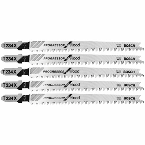 Bosch T234X 5 pc. 4-1/2 In. 8-12 TPI Progressor for Wood T-Shank Jig Saw Blades