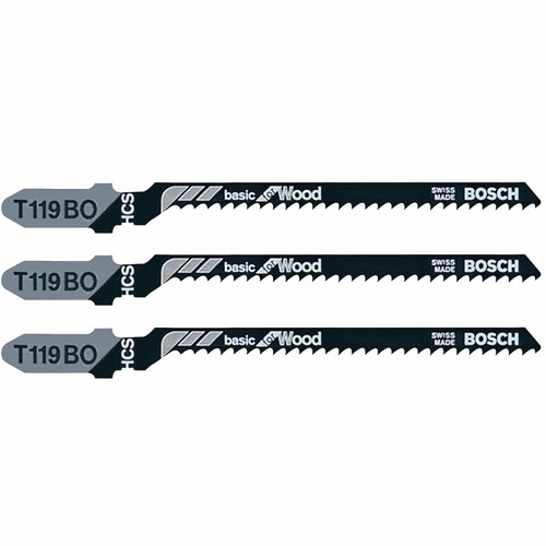 Bosch T119BO3 3 pc. 3-1/4 In. 12 TPI Basic Wood Cutting T-Shank Jig Saw Blades