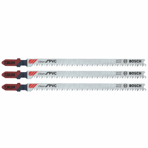 Bosch T302H3 3 pc. 5-1/4 In. 10 TPI Clean for PVC T-Shank Jig Saw Blades