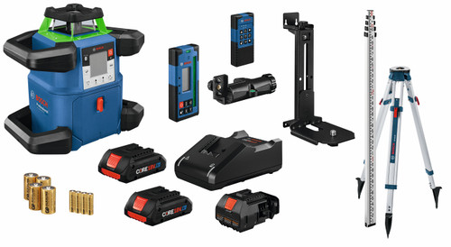 Bosch GRL4000-90CHVGK-BAT 18V REVOLVE4000 Connected Green-Beam Self-Leveling Horizontal/Vertical Rotary Laser Kit with (2) CORE18V 4 Ah Advanced Power Batteries