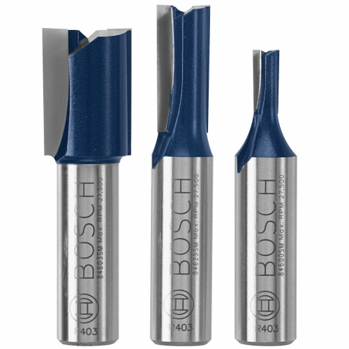 Bosch RBS024SXW 3 pc. Carbide-Tipped Down Shear Plywood Mortising Router Bit Set