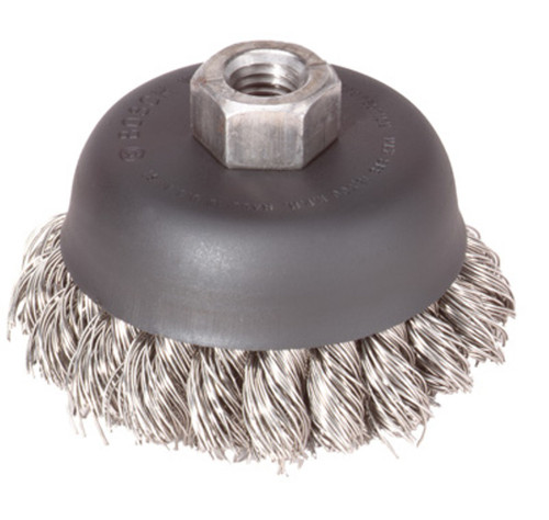 Bosch WB504 3 In. Wheel Dia. 5/8 In.-11 Arbor Stainless Steel Knotted Wire Single Row Cup Brush