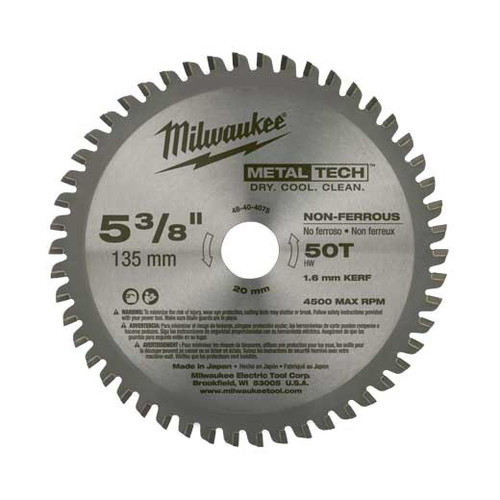 Milwaukee 48-40-4075 5-3/8 in. 50T Non-Ferrous Metal Circular Saw Blade Milwaukee 48-40-4075 5-3/8 in. 50T Non-Ferrous Metal Circular Saw Blade
