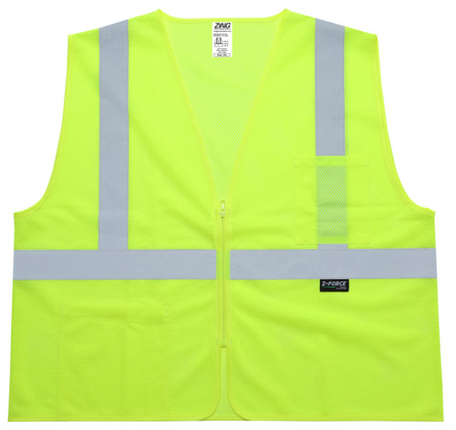 Zing V-210 LE L Hi-Vis Class 2 Mesh Safety Vest, Zipper Closure, 2 Pockets, Lime, Size L