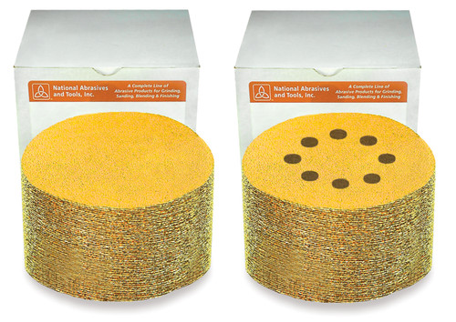 Alfa Tools 5"X8 A180 HOOK & LOOP PAPER DISC, GOLD ALUMINUM OXIDE 100/BOX