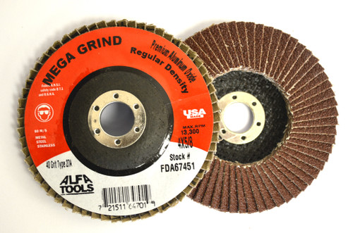 Alfa Tools 4" X 5/8" X 40 GRIT T27 ALUMINUM OXIDE FLAP DISC