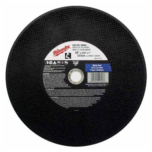 Milwaukee 49-94-1405 14 in. x 3/32 in. x 1 in. Cut-Off Wheel (Type 1) Milwaukee 49-94-1405 14 in. x 3/32 in. x 1 in. Cut-Off Wheel (Type 1)