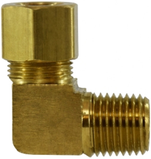 Midland Metal 18235B 90 deg Barstock Elbow, 3/8 in Tube OD x 1/2 in Male NPTF, Brass