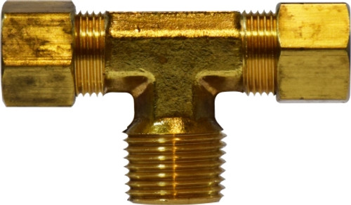 Midland Metal 18296 Branch Tee, 3/8 in Tube OD x 3/8 in Tube OD x 1/4 in Male NPTF, Brass