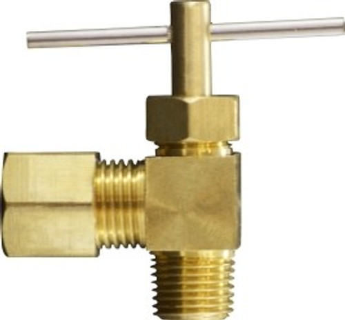 Midland Metal 46016 90 deg Needle Valve, 3/8 x 1/4 in Nominal, Compression x MPT, 150 psi Pressure