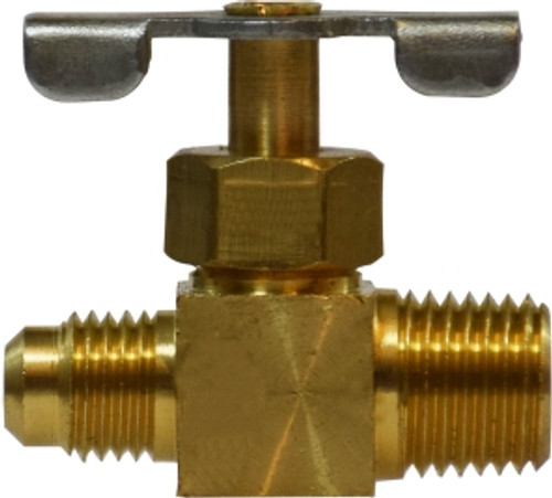 Midland Metal 46028 Needle Valve, 1/4 x 1/8 in Nominal, Male Flared x MPT, 150 psi Pressure, Brass Body