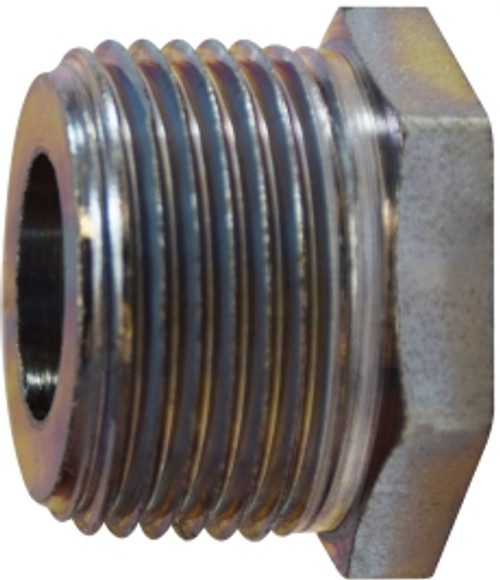 Midland Metal 66502 Reducer Hex Bushing, 3/8 in MPT x 1/4 in FPT, Steel, Zinc-Plated